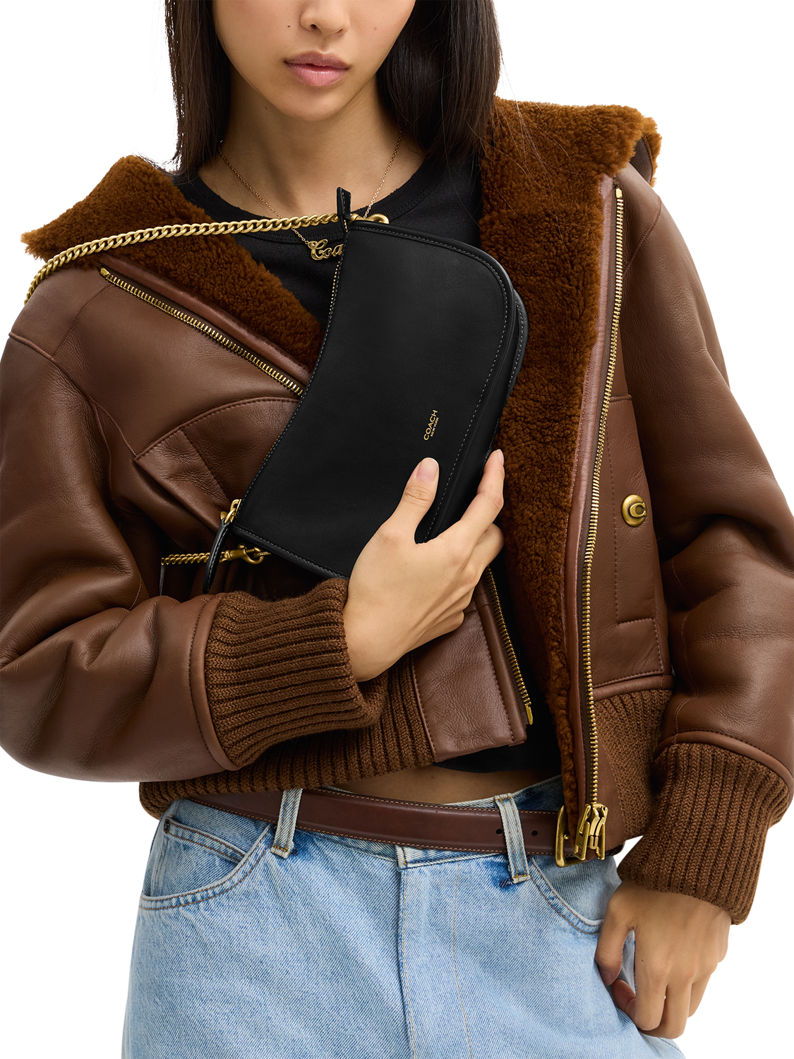 Product image 2 of 4, which shows Coach Waverly Leather Shoulder Bag, Black