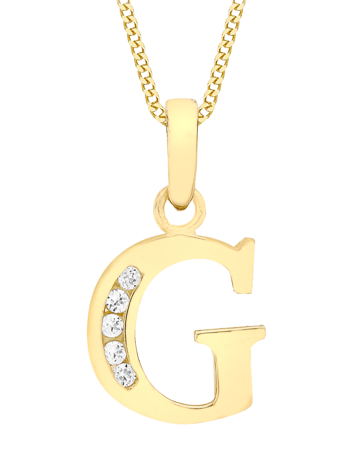Product image 1 of 5, which shows IBB 9ct Gold Cubic Zirconia Initial Pendant Necklace, G