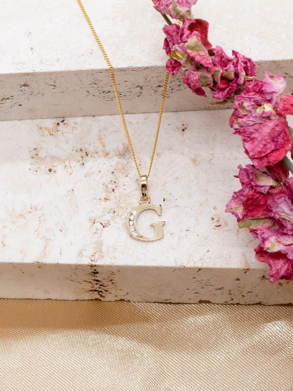 Product image 2 of 5, which shows IBB 9ct Gold Cubic Zirconia Initial Pendant Necklace, G