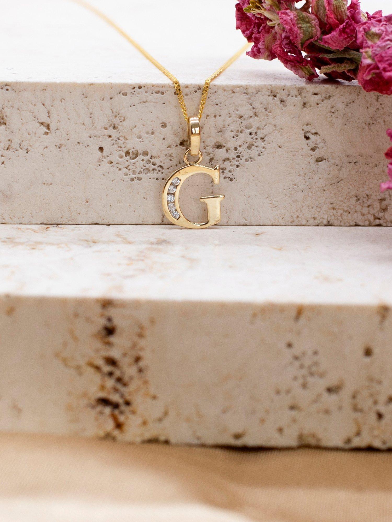 Product image 3 of 5, which shows IBB 9ct Gold Cubic Zirconia Initial Pendant Necklace, G