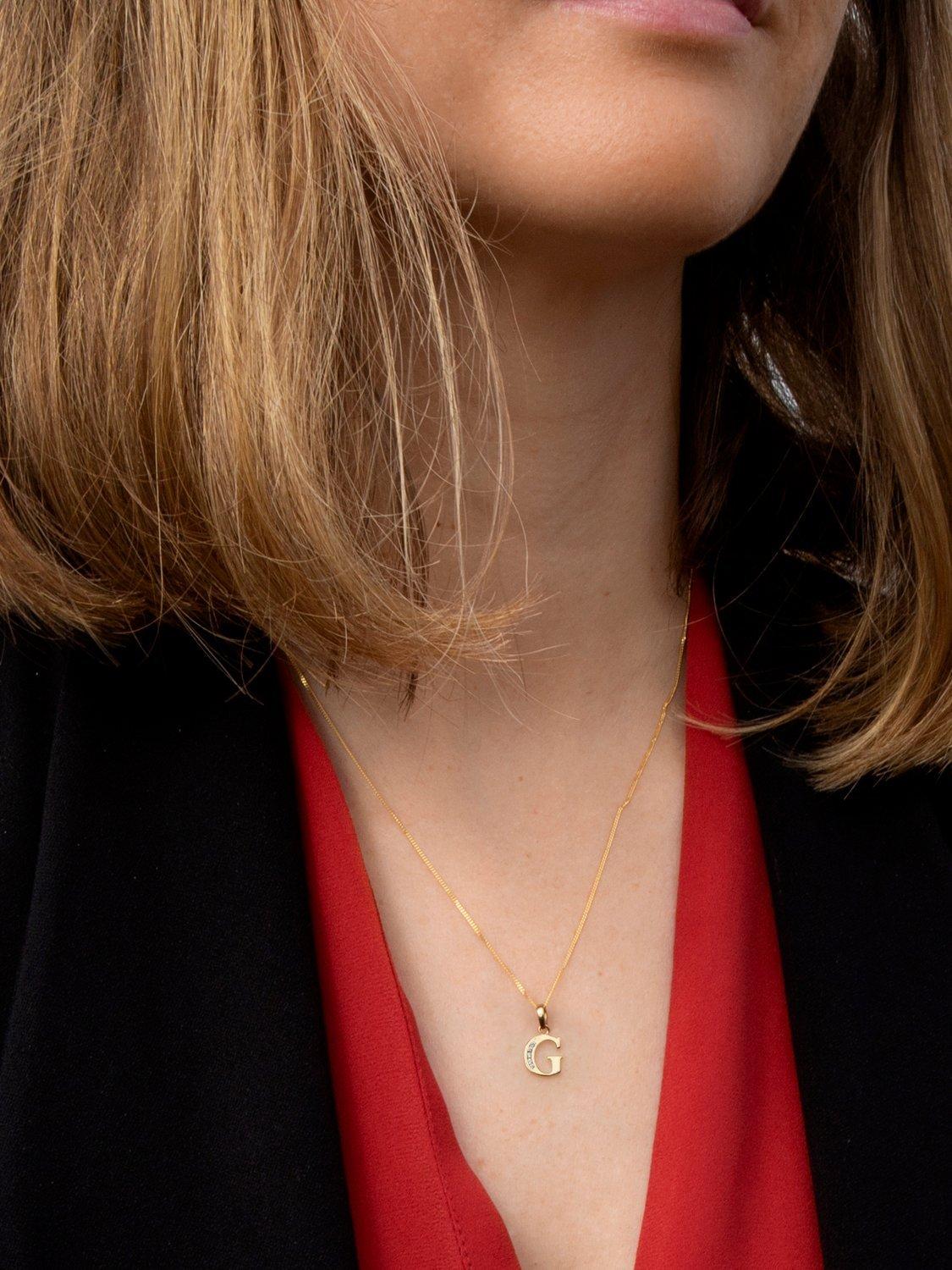 Product image 4 of 5, which shows IBB 9ct Gold Cubic Zirconia Initial Pendant Necklace, G