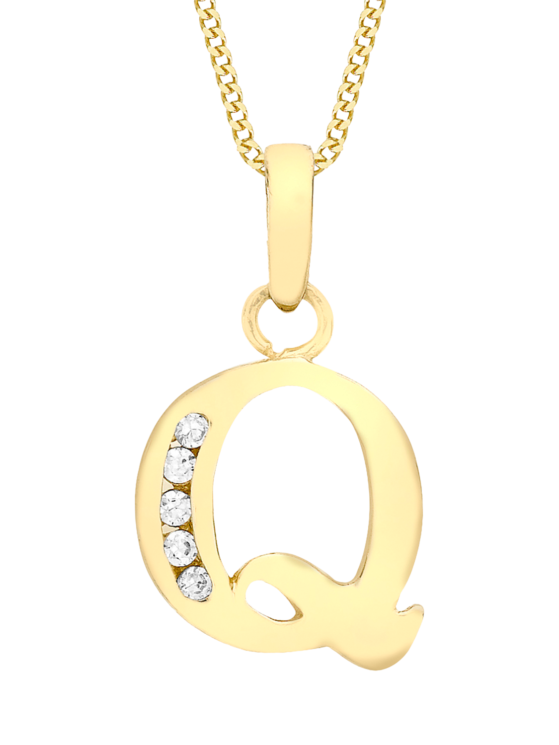 Product image 1 of 4, which shows IBB 9ct Yellow Gold Cubic Zirconia Initial Letter Necklace, Q
