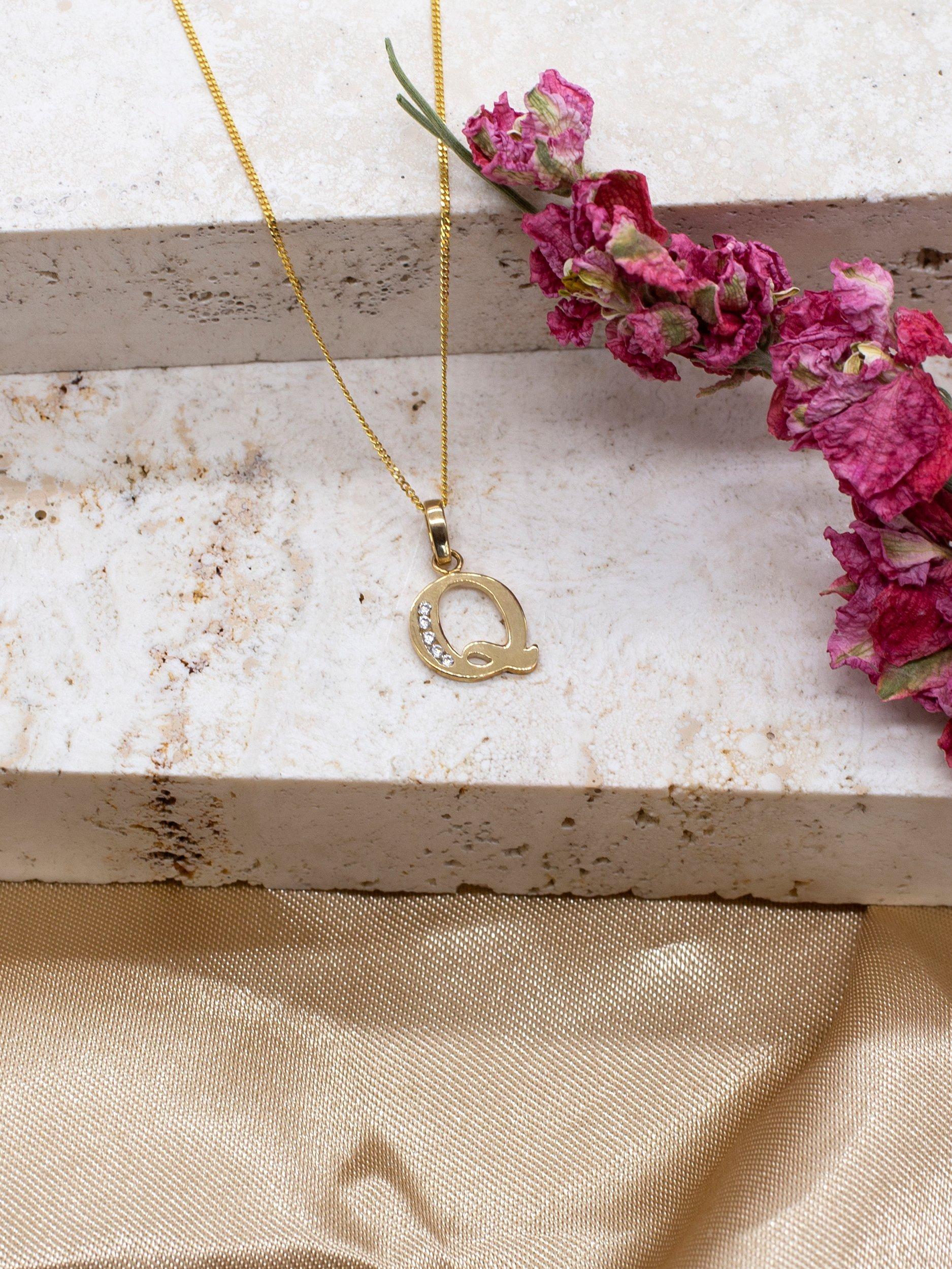 Product image 2 of 4, which shows IBB 9ct Yellow Gold Cubic Zirconia Initial Letter Necklace, Q