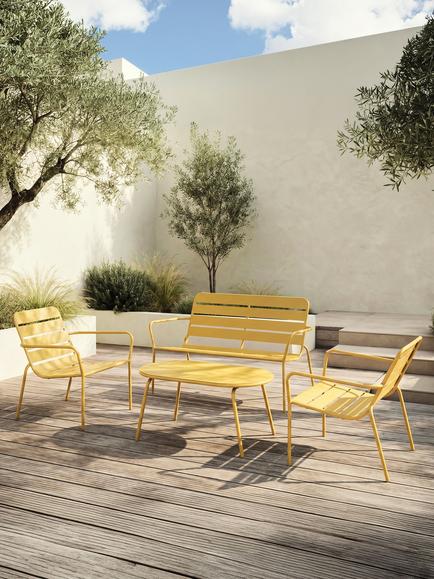 John Lewis 2-Seater Metal Garden Bench, Gold Olive - view 2, Golden Olive