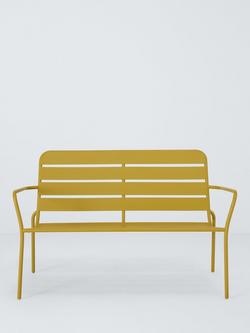 John Lewis 2-Seater Metal Garden Bench, Gold Olive - view 2, Golden Olive