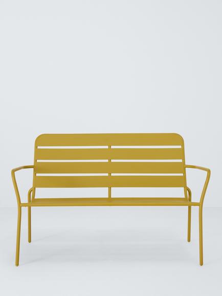 John Lewis 2-Seater Metal Garden Bench, Gold Olive - view 2, Golden Olive