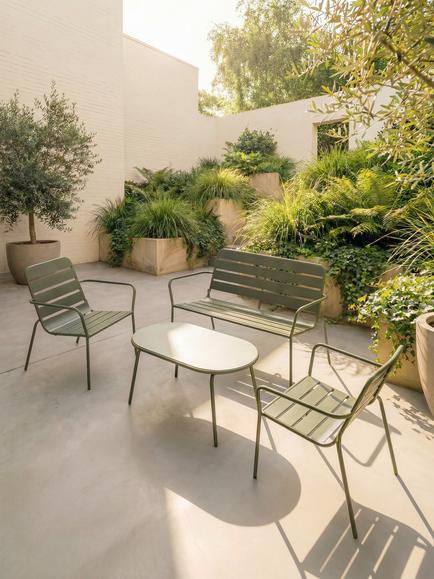 John Lewis 2-Seater Metal Garden Bench, Gold Olive - view 2, Avocado