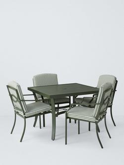 John Lewis Marlow Aluminium 4-Seater Square Garden Dining Table & Chairs Set, Green, Green