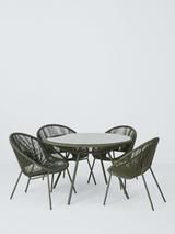John Lewis Salsa 4-Seater Round Garden Dining Table & Chairs Set, Green