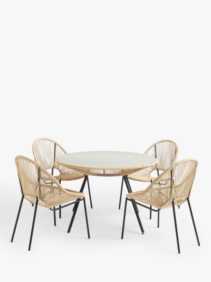 John Lewis Salsa 4-Seater Round Garden Dining Table & Chairs Set, Green, Natural