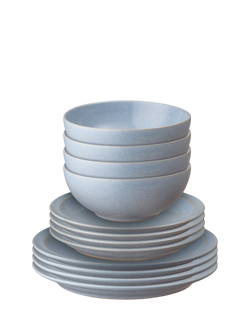Denby Sky Blue Stoneware Dinnerware Set, 12 Piece, Blue