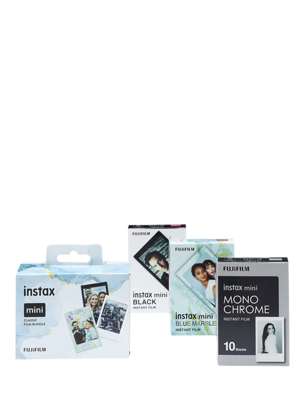 Fujifilm instax™ Mini Film, Classic Bundle, 30 Shots (10 x Black Frame, 10 x Blue Marble, 10 x Monochrome), Multi