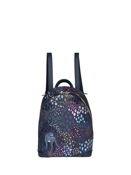 Sara Miller Faux Saffiano Leather Mini Backpack, Midnight Leopard, Midnight Leopard