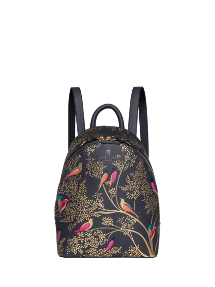 Sara Miller Faux Saffiano Leather Mini Backpack, Smokey Blue Birds, Smokey Blue Birds