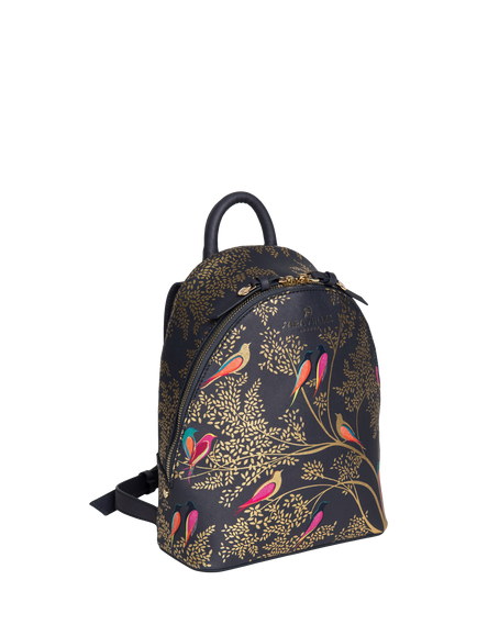 Sara Miller Faux Saffiano Leather Mini Backpack, Smokey Blue Birds - view 2, Smokey Blue Birds