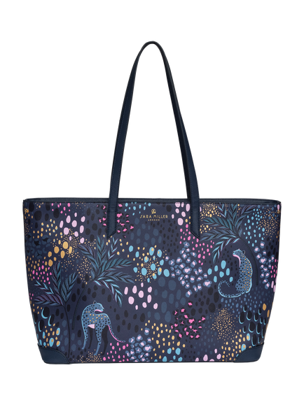 Sara Miller Large Faux Saffiano Leather Tote Bag, Midnight Leopard, Midnight Leopard