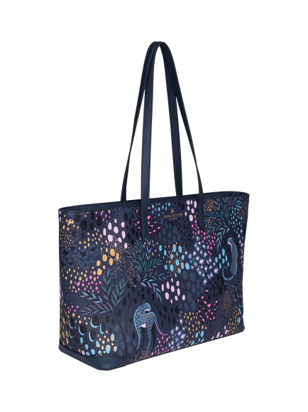 Sara Miller Large Faux Saffiano Leather Tote Bag, Midnight Leopard - view 2, Midnight Leopard