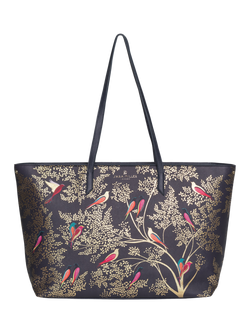 Sara Miller Large Faux Saffiano Leather Tote Bag, Smokey Blue Birds, Smokey Blue Birds