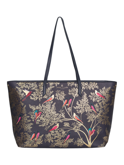 Sara Miller Large Faux Saffiano Leather Tote Bag, Smokey Blue Birds, Smokey Blue Birds