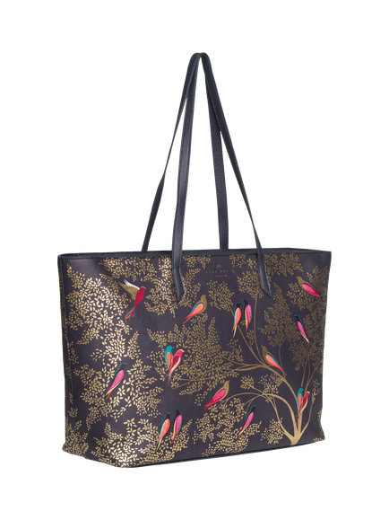Sara Miller Large Faux Saffiano Leather Tote Bag, Smokey Blue Birds - view 2, Smokey Blue Birds