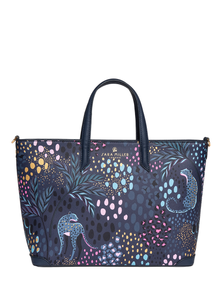 Sara Miller Medium Faux Saffiano Leather Tote Bag, Midnight Leopard, Midnight Leopard