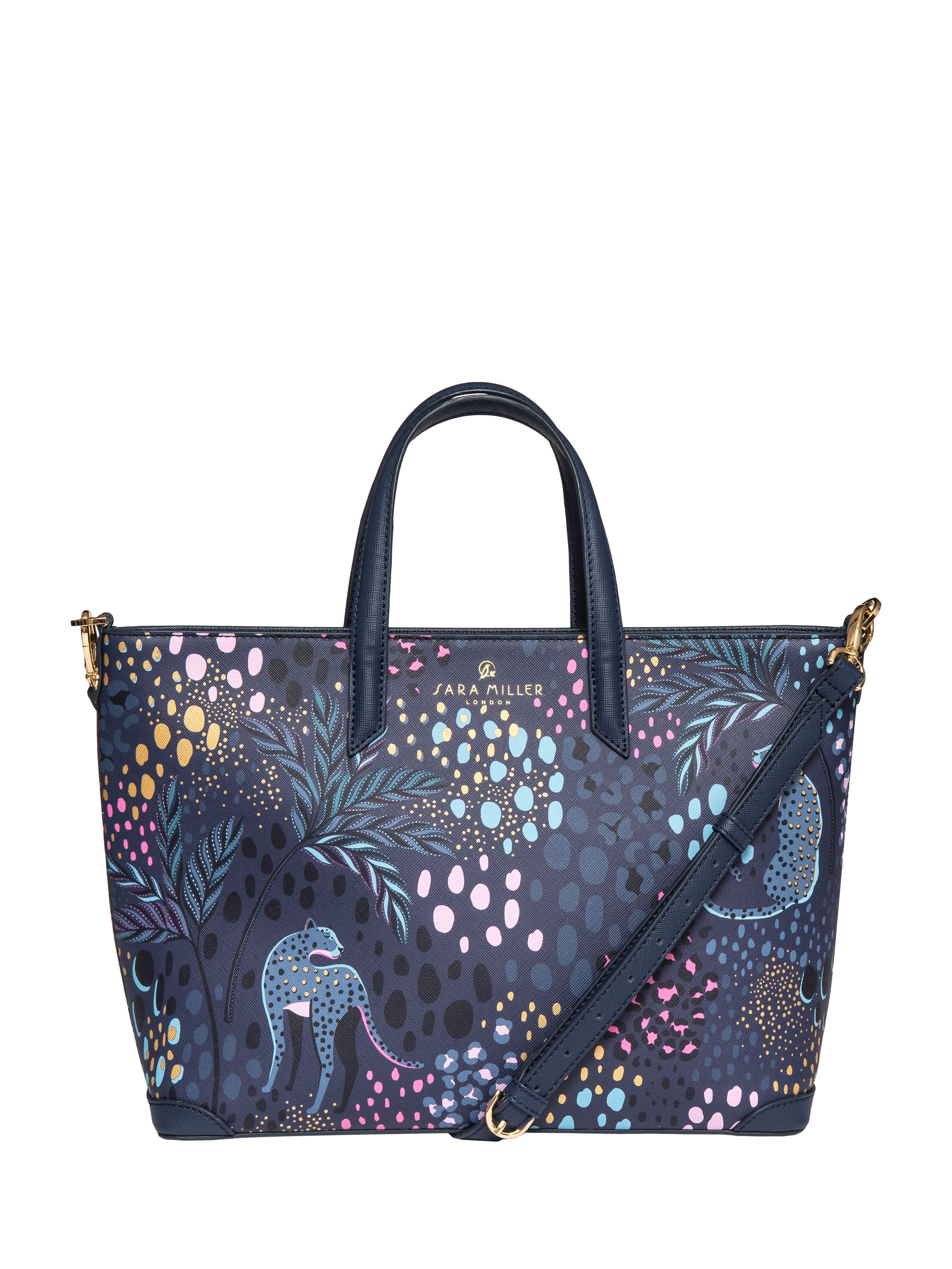 Product image 2 of 7, which shows Sara Miller Medium Faux Saffiano Leather Tote Bag, Midnight Leopard