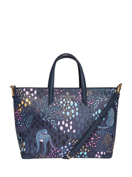Sara Miller Medium Faux Saffiano Leather Tote Bag, Midnight Leopard - view 2, Midnight Leopard