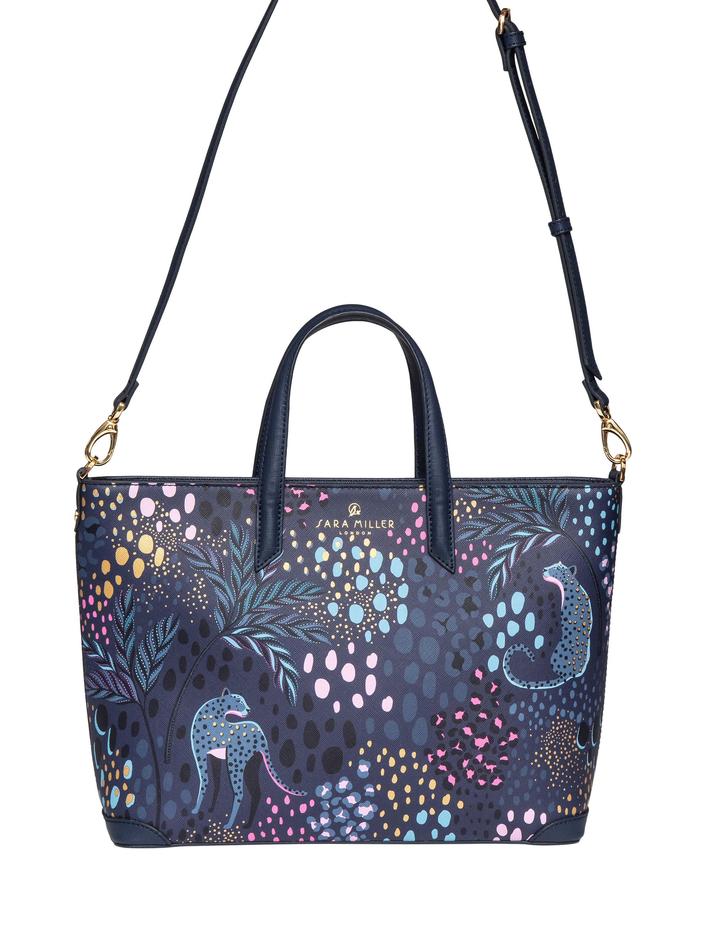 Product image 3 of 7, which shows Sara Miller Medium Faux Saffiano Leather Tote Bag, Midnight Leopard