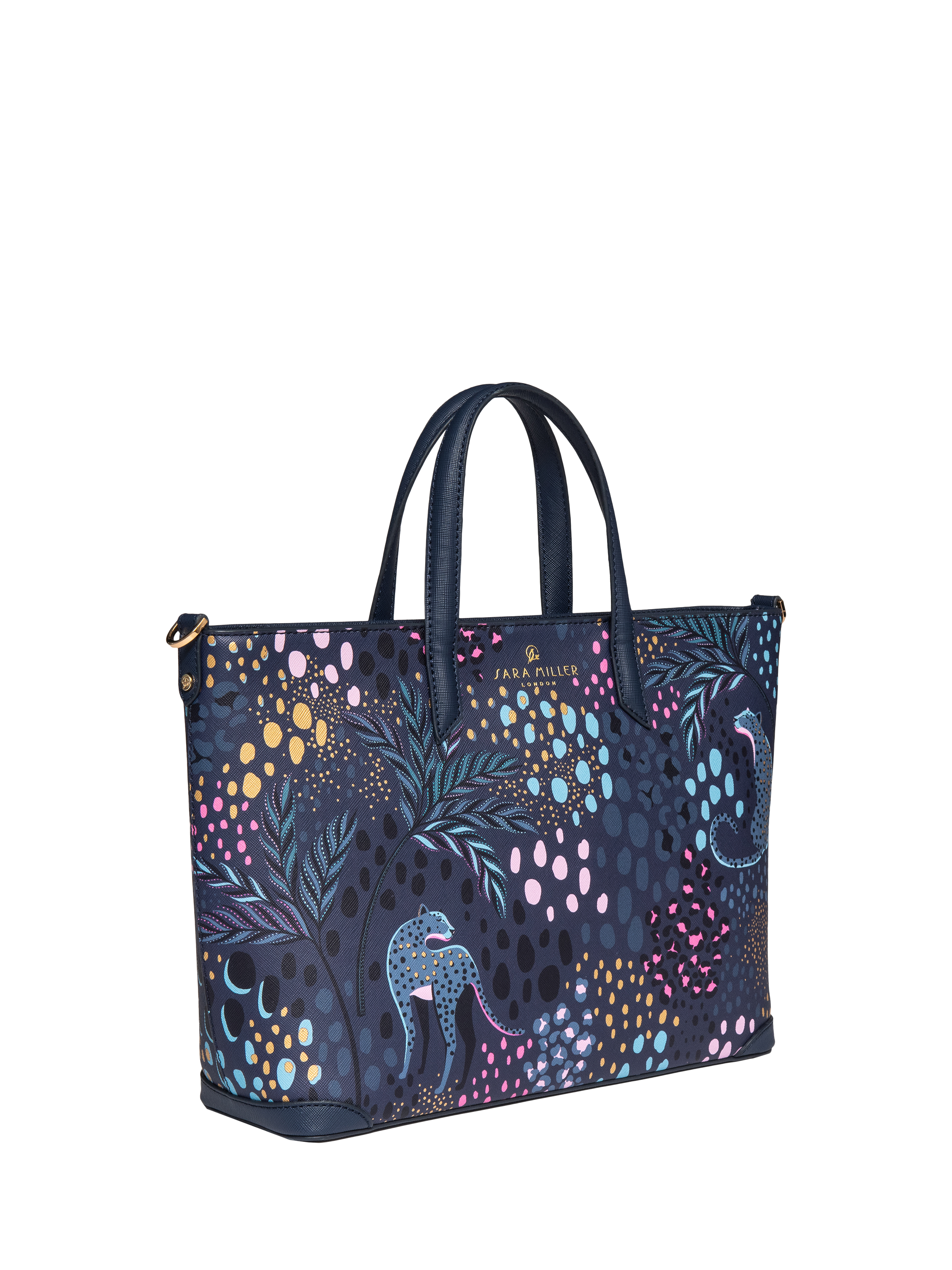 Product image 4 of 7, which shows Sara Miller Medium Faux Saffiano Leather Tote Bag, Midnight Leopard
