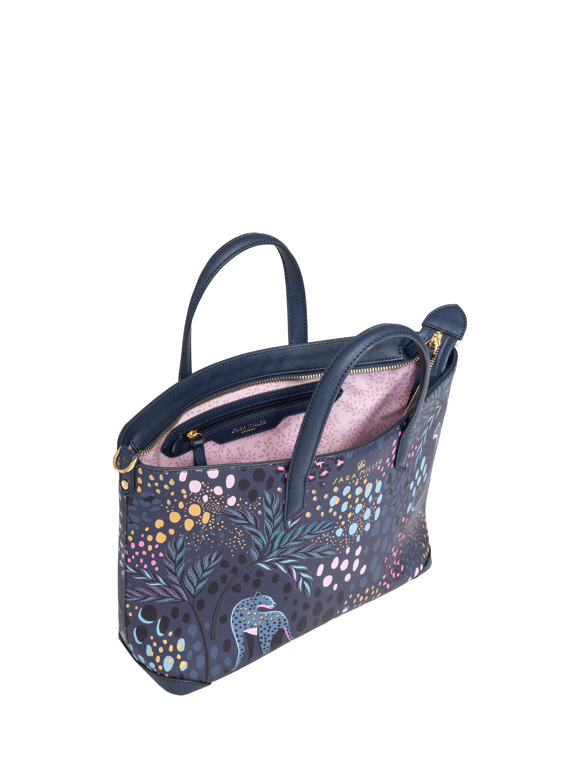 Product image 5 of 7, which shows Sara Miller Medium Faux Saffiano Leather Tote Bag, Midnight Leopard