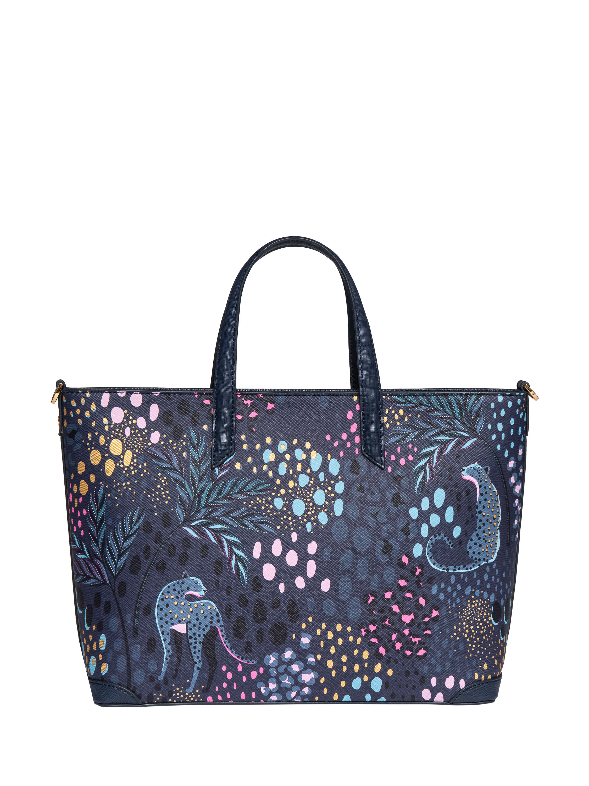 Product image 6 of 7, which shows Sara Miller Medium Faux Saffiano Leather Tote Bag, Midnight Leopard