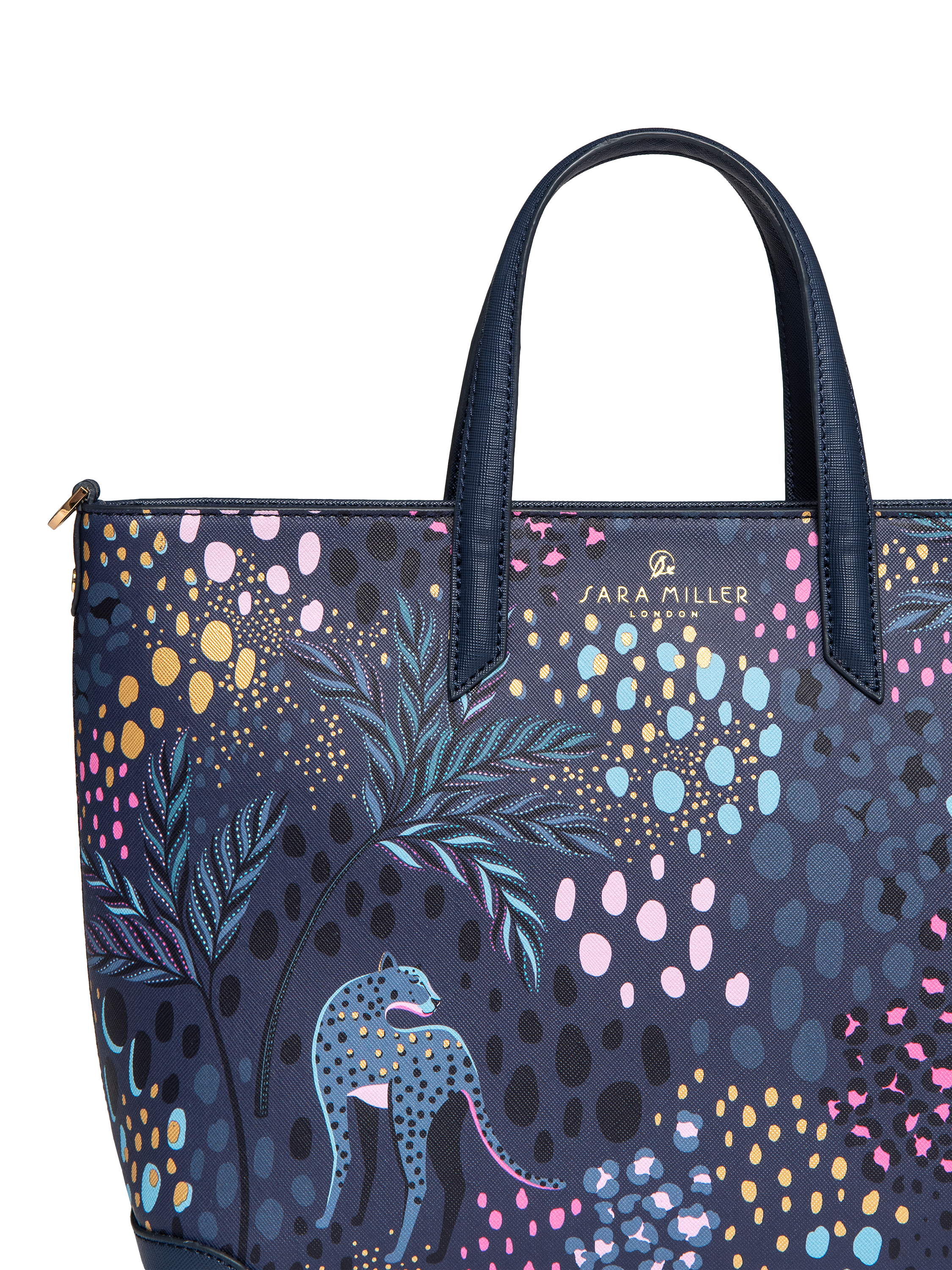 Product image 7 of 7, which shows Sara Miller Medium Faux Saffiano Leather Tote Bag, Midnight Leopard