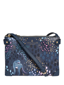 Sara Miller Faux Saffiano Leather Zipped Crossbody Bag, Midnight Leopard, Midnight Leopard