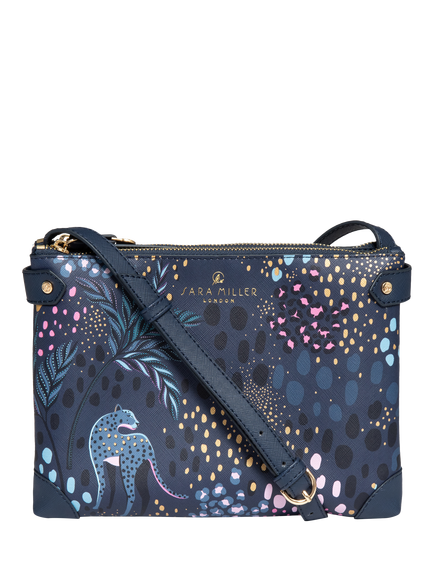 Sara Miller Faux Saffiano Leather Zipped Crossbody Bag, Midnight Leopard, Midnight Leopard
