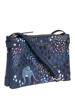 Sara Miller Faux Saffiano Leather Zipped Crossbody Bag, Midnight Leopard - view 2, Midnight Leopard