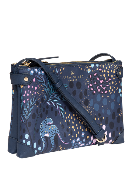 Sara Miller Faux Saffiano Leather Zipped Crossbody Bag, Midnight Leopard - view 2, Midnight Leopard