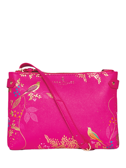 Sara Miller Faux Saffiano Leather Zipped Crossbody Bag, Pink Chelsea, Pink Chelsea