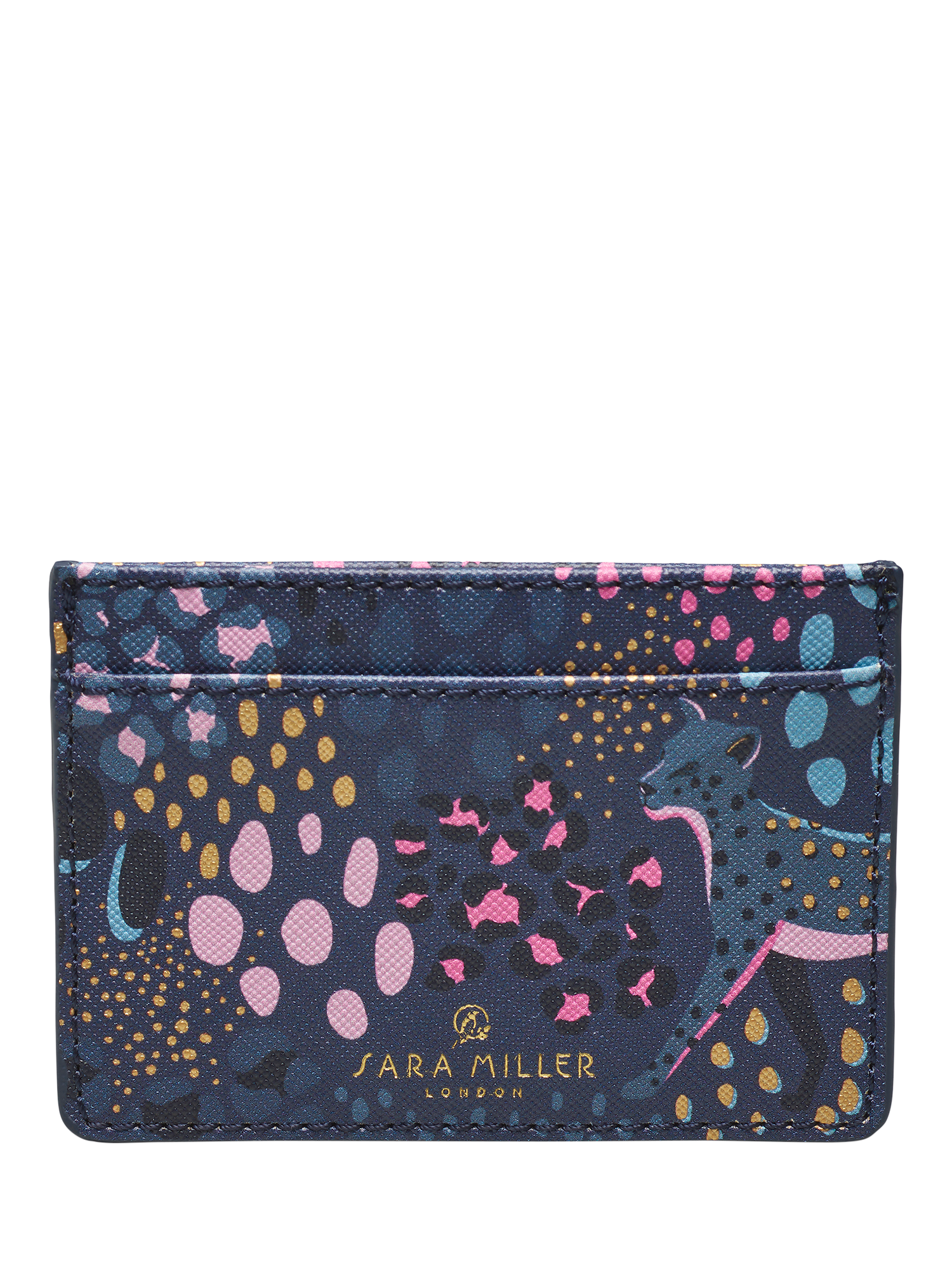 Product image 1 of 3, which shows Sara Miller Faux Saffiano Leather Card Holder, Midnight Leopard