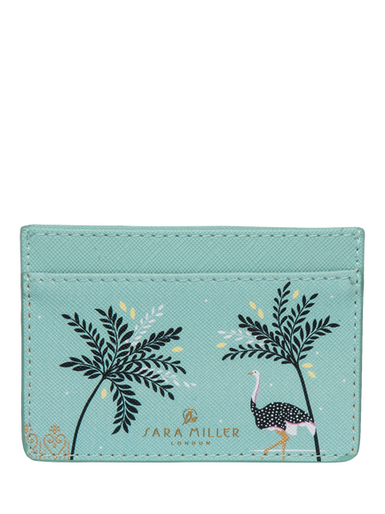 Sara Miller Faux Saffiano Leather Card Holder, Mint Ostrich, Ostrich Mint