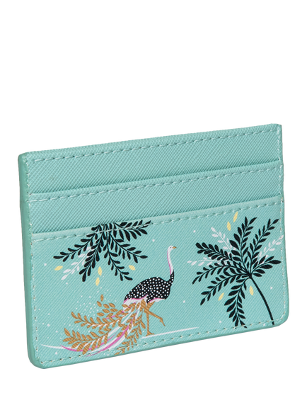 Sara Miller Faux Saffiano Leather Card Holder, Mint Ostrich - view 2, Ostrich Mint