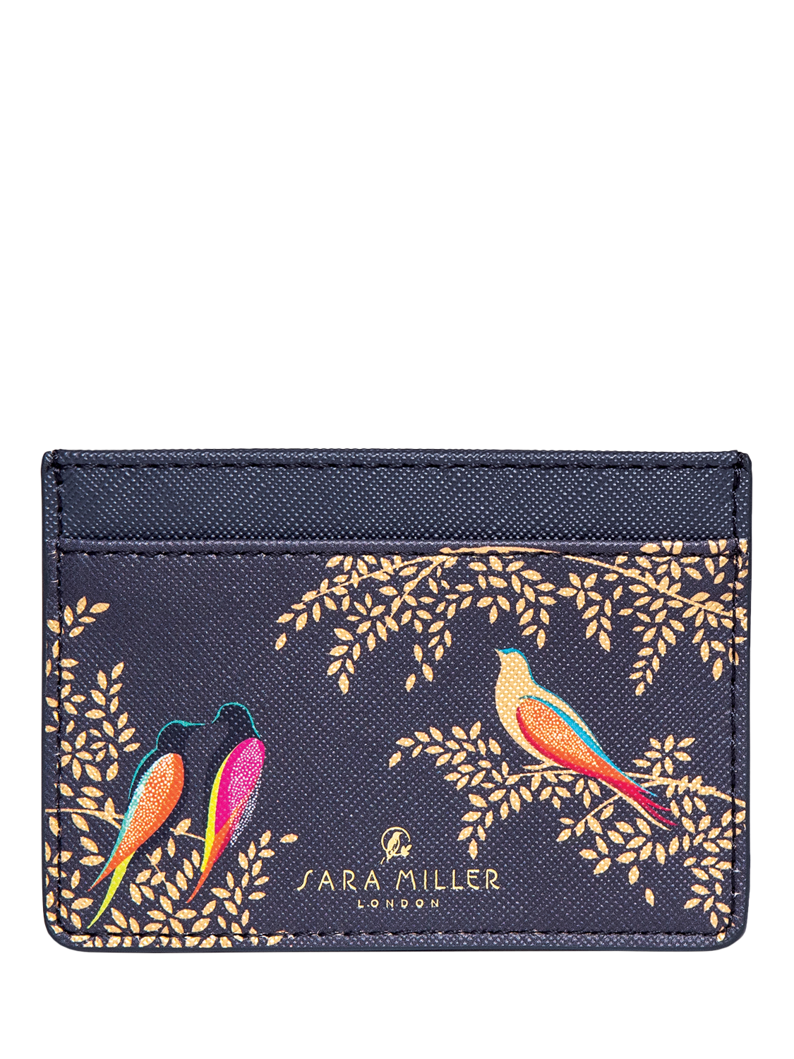 Product image 1 of 3, which shows Sara Miller Faux Saffiano Leather Card Holder, Smokey Blue Birds