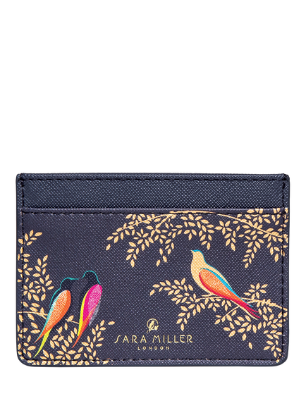 Sara Miller Faux Saffiano Leather Card Holder, Smokey Blue Birds, Smokey Blue Birds