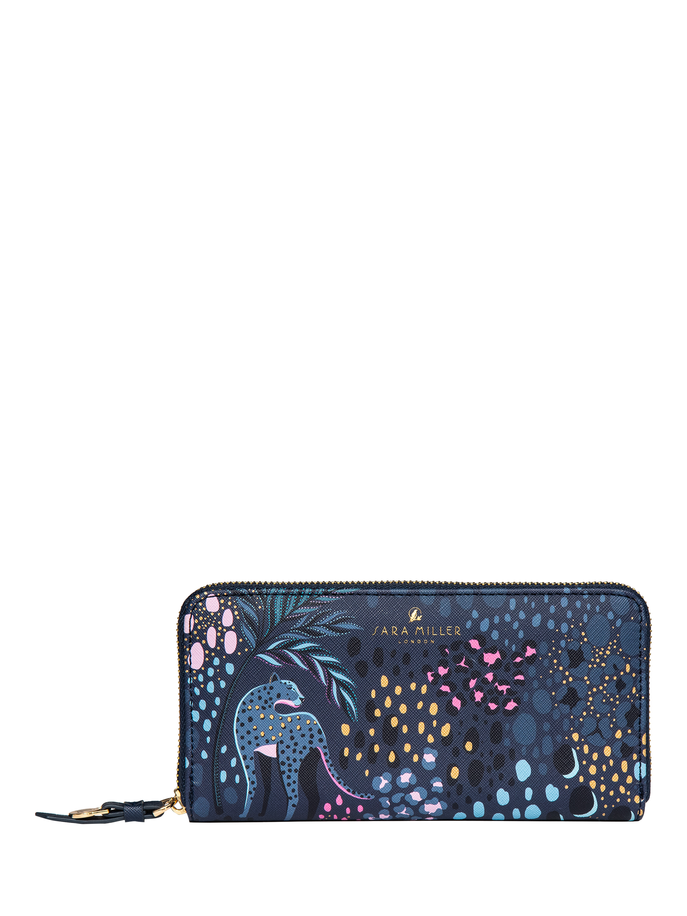 Product image 1 of 5, which shows Sara Miller Large Zip Purse, Midnight Leopard