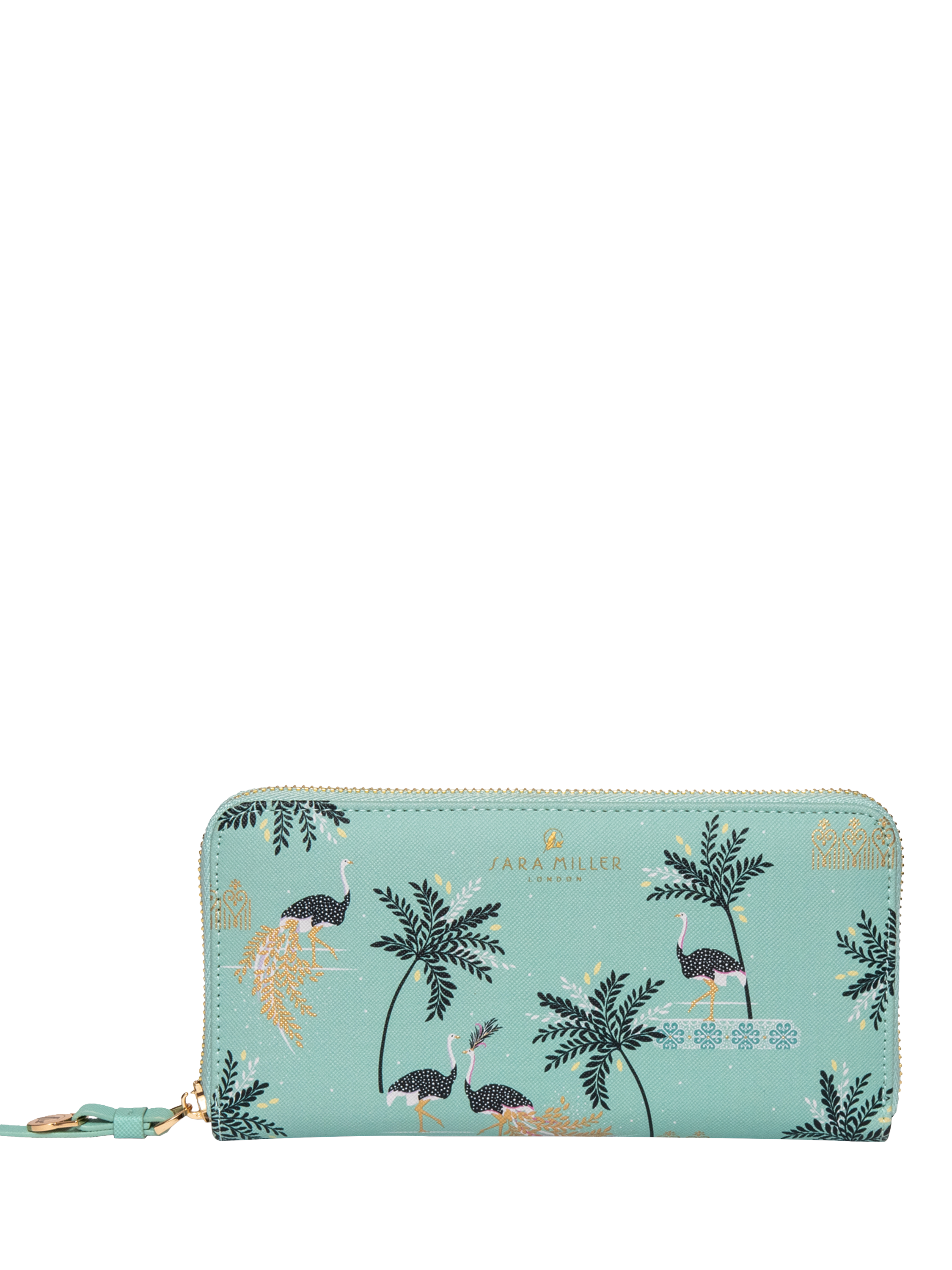 Product image 1 of 4, which shows Sara Miller Large Zip Purse, Ostrich Mint