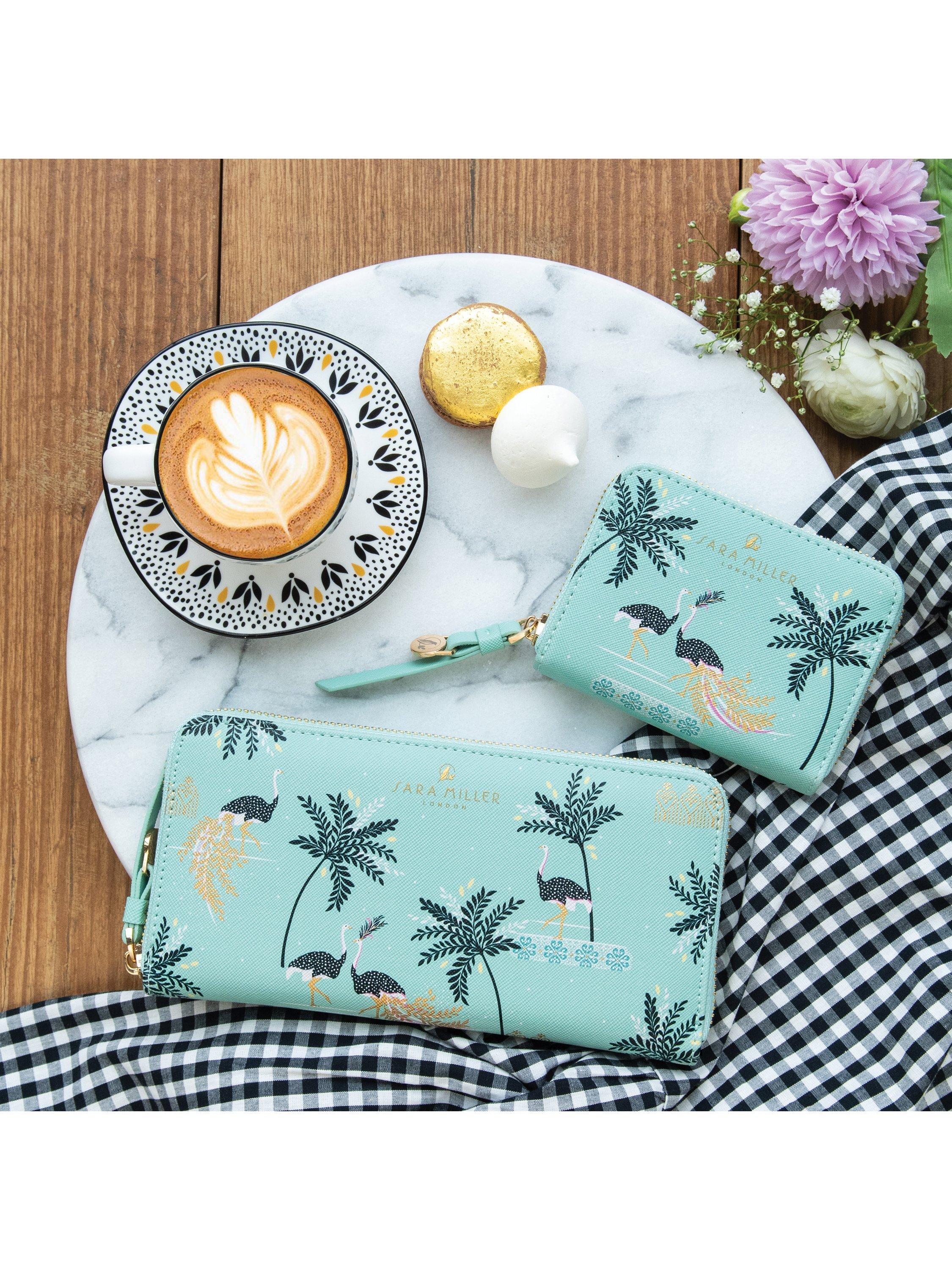 Product image 5 of 5, which shows Sara Miller Large Zip Purse, Ostrich Mint