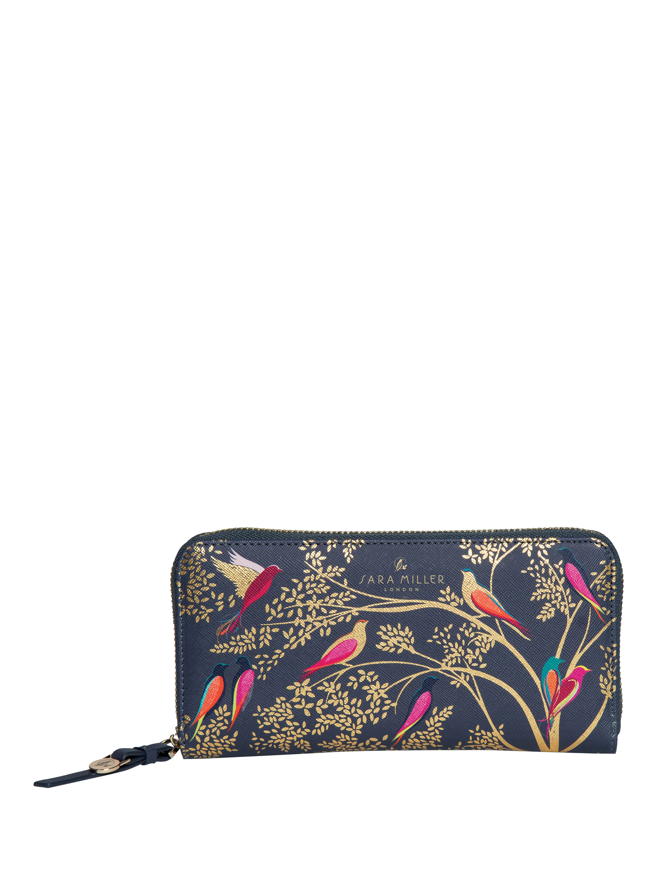 Product image 1 of 4, which shows Sara Miller Large Zip Purse, Smokey Blue Birds