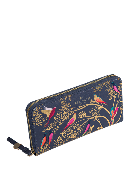 Sara Miller Large Zip Purse, Smokey Blue Birds - view 2, Smokey Blue Birds