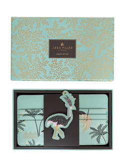 Sara Miller Faux Saffiano Leather Travel Organiser & Keyring Gift Set, Mint Ostrich, Ostrich Mint
