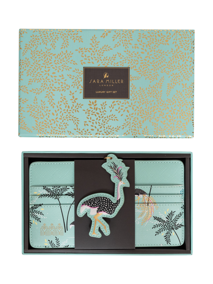 Sara Miller Faux Saffiano Leather Travel Organiser & Keyring Gift Set, Mint Ostrich, Ostrich Mint