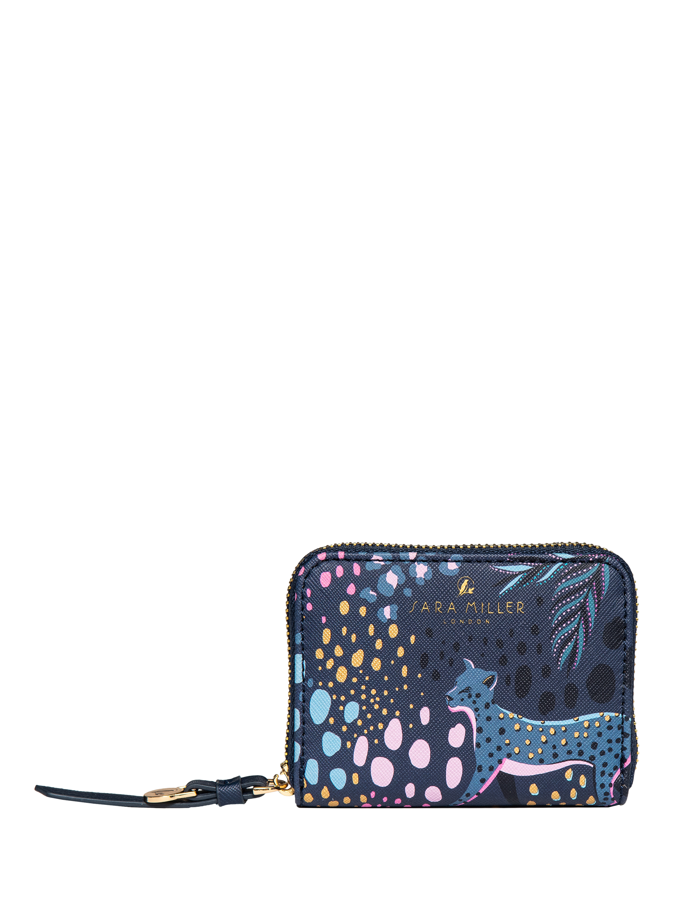 Product image 1 of 5, which shows Sara Miller Small Zip Purse, Midnight Leopard